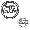Topper ozdoby na tort napis Happy Birthday okrągły czarny akryl dekoracje urodzinowe
